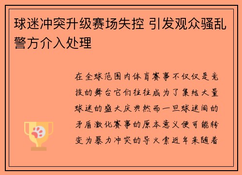 球迷冲突升级赛场失控 引发观众骚乱警方介入处理
