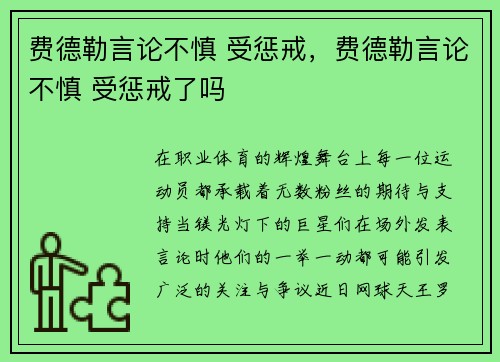 费德勒言论不慎 受惩戒，费德勒言论不慎 受惩戒了吗